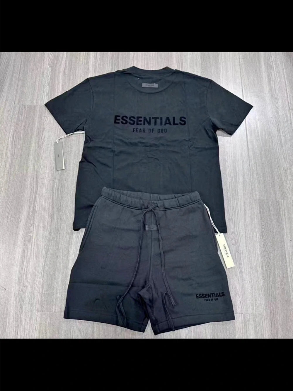 Mens’s Essential’s Black Logo Tee & Shorts Set size large